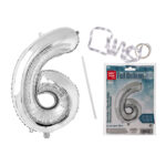 Ασημένιο Μπαλόνι Αλουμινόχαρτου, Αριθμός 6, 80 εκ., Ξαναγεμιζόμενα