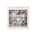 Άσπρος Ξύλινος Κουμπαράς "Travel Fund" 15X15 εκ. Money Box