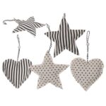 Αστέρι & καρδιά για κρέμασμα, με πουά & ρίγες, 13 x 12 cm