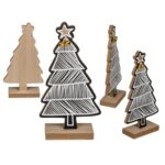 Λευκό / Μαύρο Διακοσμητικό Δέντρο 10 x 4 x 19,5 εκ CHRISTMAS