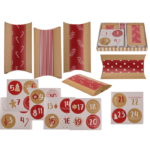 Red/nature coloured advent calender, pillowboxes, ca. 12,5 x 7 x 1,5 cm CHRISTMAS