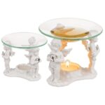 Κεραμική Συσκευή Καύσης Αιθέριων Ελαίων Άγγελος με κρυστάλλινη καρδιά, περίπου 11.8x11.8x10.5 εκ.