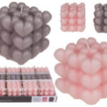Κερί σε σχήμα φουσκωτής καρδιάς, περ. 6 εκ. ροζ και ανοιχτό γκρι, 12 τεμ (8 x ροζ 4 x γκρι)