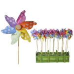 Πολύχρωμος ανεμόμυλος με λευκές κουκκίδες σε ξυλάκι, περ. 9 x 28 cm, 24 τεμ. ανά πακέτο