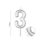Κερί Νούμερο 3, Ασημί, 7,5 εκ.