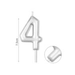 Κερί Νούμερο 4, Ασημί, 7,5 εκ.