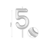 Κερί Νούμερο 5, Ασημί, 7,5 εκ.