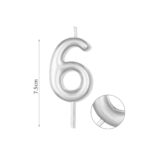 Κερί Νούμερο 6, Ασημί, 7,5 εκ.