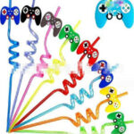 Επαναχρησιμοποιούμενα καλαμάκια  με σχέδιο κονσόλα gaming σετ των 6 τμχ. σε σακουλάκι