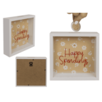 Ξύλινος Κουμπαράς, Happy Spendings, με πλαίσιο, 20 x 20 cm Money Box