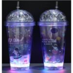 Ποτήρι διπλού τοιχώματος με καπάκι θόλο και καλαμάκι, με φως που αναβοσβήνει 380ml