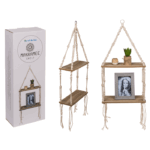 Ξύλινο ράφι τοίχου με μακραμέ, περ. 30,5 x 10,5 x 75 cm, σε έγχρωμο κουτί