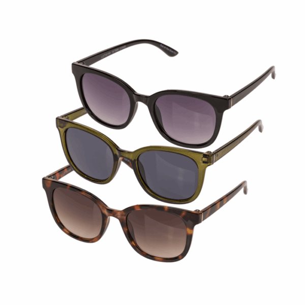 Sunglasses for women,
3 assorted (6x black, 4x brown demi, 2x olive green)