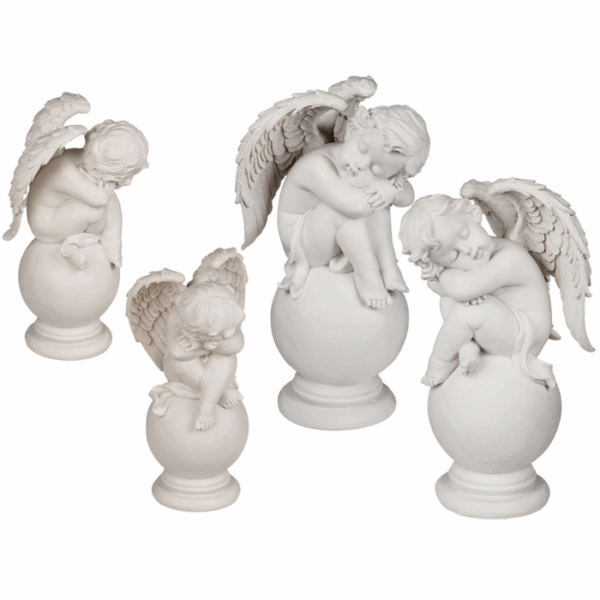 Sitting polyresin angel on ball, ca. 14 x 24 cm, 2 ass.