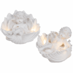 Lying polyresin angel with pearl in shell & LED, incl. battery, ca. 13 x 11 cm, 2 ass. CHRISTMAS