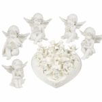 Polyresin angel with pearl, ca. 5 cm, 12 ass., 96 pcs. & 1 heart display CHRISTMAS