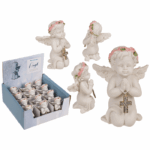 Kneeling polyresin angel with pink coloured rosary ca.7 x 5 cm CHRISTMAS