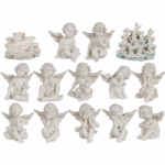 Polyresin angel, ca. 5 cm, 12 ass., 96 pcs. & cloud display with pink coloured rose decor CHRISTMAS