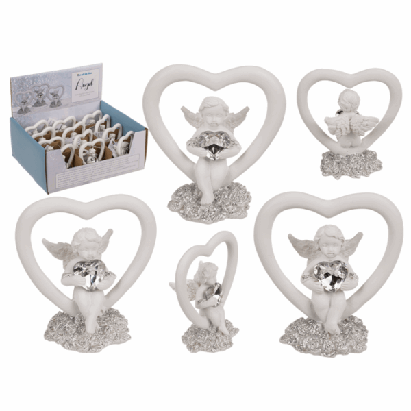 Sitting polyresin angel in heart with crystal heart, ca. 5,2 x 2,8 x 5,8 cm