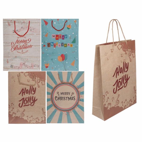 Paper gift bag, Retro Christmas, ca. 25 x 8, 5 x 34, 5 cm