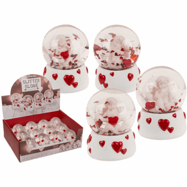 Polyresin glitterball, Angel withl heart, on polyresin base, ca. 4,5 x 4,5 x 6 cm
