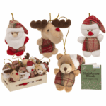 Λούτρινο Χριστουγεννιάτικο με κρεμαστό κορδόνι, 8 εκ., 4 σχέδια, 12 τμχ. σε ξύλινη βάση CHRISTMAS