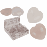 Gem stone heart, 4 cm,rose quartz & clear quartz 24 pcs in display (Valentine's Day)