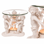 Polyresin oil burner, with glass bowl, three standing angels, ca. 10.5 x 11.5 cm CHRISTMAS