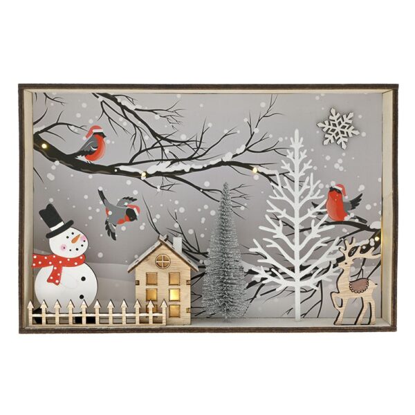 ΞΥΛΙΝΟ ΦΩΤΙΖΟΜΕΝΟ ΣΚΗΝΙΚΟ ΜΕ ΧΙΟΝΑΝΘΡΩΠΟ 28Χ6Χ18.5ΕΚ ΜΠΑΤΑΡΙΑΣ CHRISTMAS