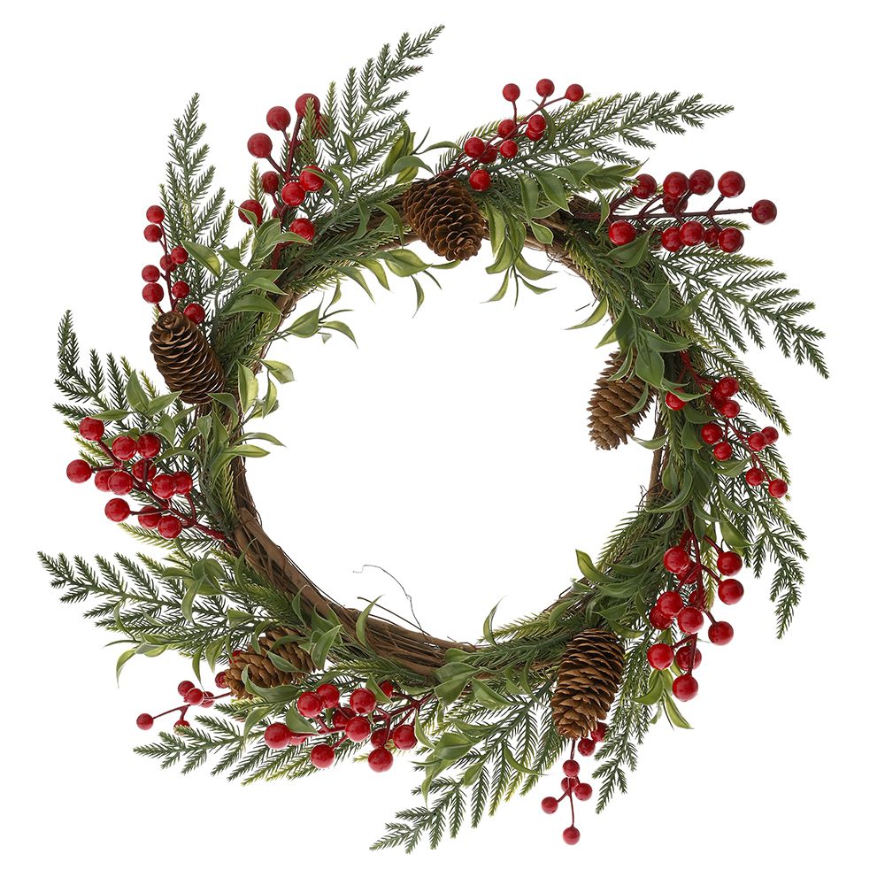 79711.jpg ΣΤΕΦΑΝΙ ΞΥΛΙΝΟ ΜΕ ΦΥΛΛΑ ΚΑΙ BERRIES 42EK ΚΑΙ ΚΟΥΚΟΥΝΑΡΙΑ CHRISTMAS - Image 1