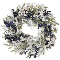ΧΡ ΧΙΟΝΙΣΜΕΝΟ ΣΤΕΦΑΝΙ ΜΕ ΜΠΛΕ ΚΑΙ ΑΣΠΡΑ BERRIES 55ΕΚ CHRISTMAS