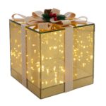 ΧΡΥΣΟ ΓΥΑΛΙΝΟ ΚΟΥΤΙ ΣΕ ΣΧΗΜΑ ΔΩΡΟΥ ΜΕ ΚΟΡΔΕΛΑ ΚΑΙ LED ΦΩΣ ΜΠΑΤΑΡΙΑΣ 18Χ18Χ18ΕΚ CHRISTMAS
