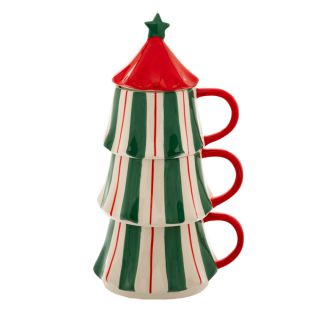 ΣΕΤ/3 ΠΡΑΣΙΝΕΣ/ΛΕΥΚΕΣ ΡΙΓΕ ΚΕΡΑΜΙΚΕΣ ΚΟΥΠΕΣ ΣΕ ΣΧΗΜΑ ΕΛΑΤΟΥ 15,5Χ13Χ27ΕΚ CHRISTMAS