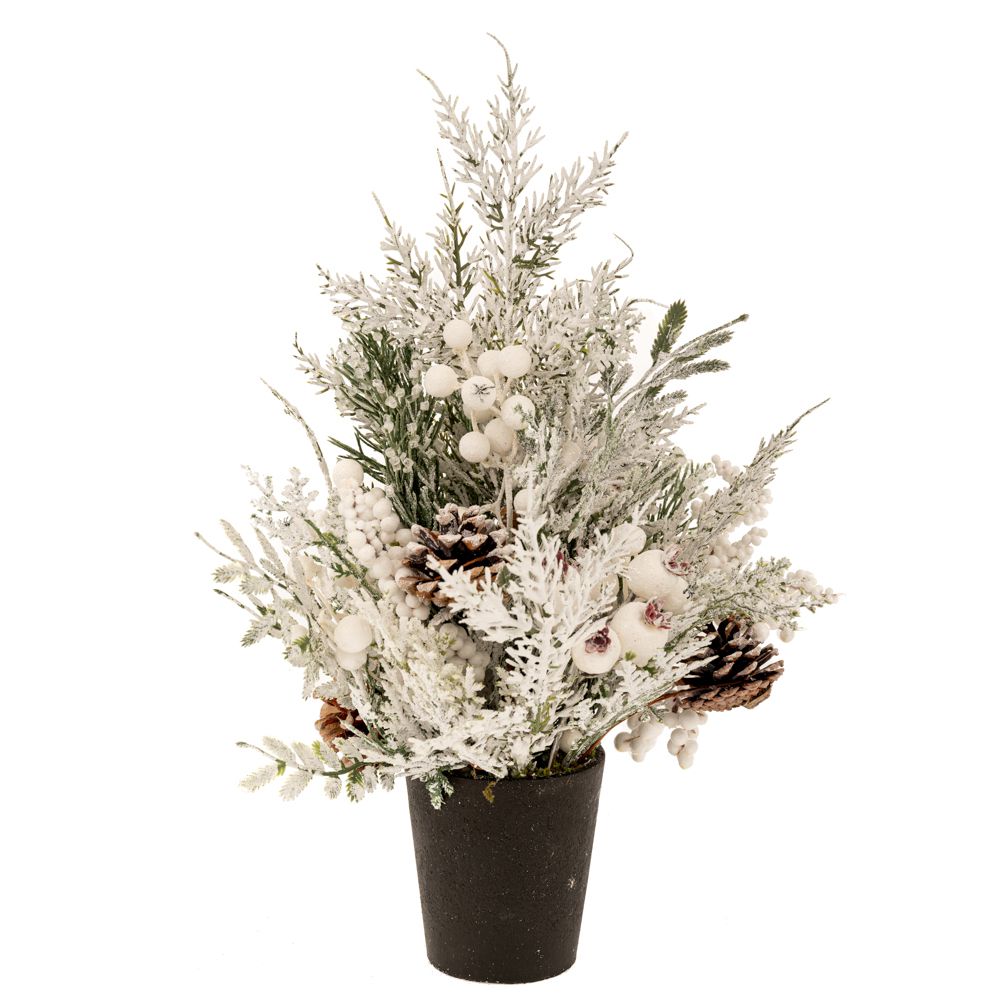 91073.jpg ΧΙΟΝΙΣΜΕΝΟ ΔΕΝΤΡΟ ME ΛΕΥΚΑ BERRIES ΚΑΙ ΚΟΥΚΟΥΝΑΡΙΑ ΣΕ ΠΛΑΣΤΙΚΗ ΓΛΑΣΤΡΑ 43ΕΚ CHRISTMAS - Image 1