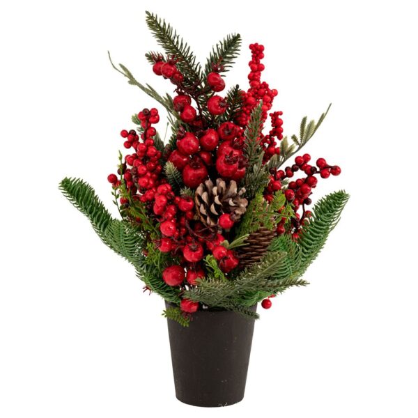 ΠΡΑΣΙΝΟ ΔΕΝΤΡΟ ΜΕ ΚΟΚΚΙΝΑ BERRIES ΚΑΙ ΚΟΥΚΟΥΝΑΡΙΑ ΣΕ ΠΛΑΣΤΙΚΗ ΓΛΑΣΤΡΑ 43ΕΚ CHRISTMAS