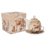 ΣΕΤ/2 ΚΕΡΑΜΙΚΗ ΤΣΑΓΙΕΡΑ, ΚΟΥΠΑ & ΠΙΑΤΑΚΙ ΜΕ ΕΛΑΦΑΚΙΑ ΣΕ ΚΟΥΤΙ ΔΩΡΟΥ CHRISTMAS