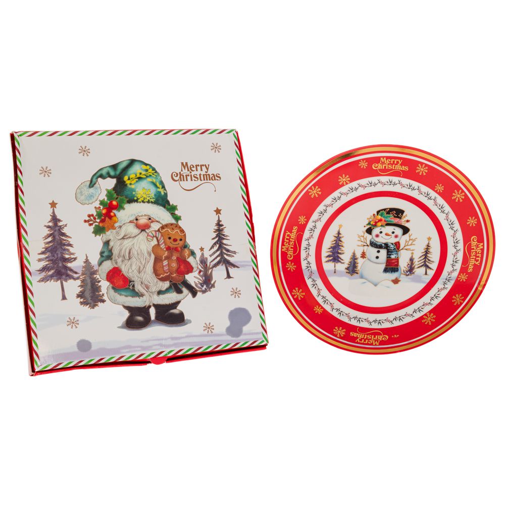 91804.jpg ΚΟΚΚΙΝΟ ΚΕΡΑΜΙΚΟ ΠΙΑΤΟ ΜΕ ΧΙΟΝΑΝΘΡΩΠΟ ΣΕ ΚΟΥΤΙ ΔΩΡΟΥ Φ25ΕΚ CHRISTMAS - Image 1