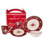 ΣΕΤ/4 ΚΕΡΑΜΙΚΟ ΣΕΡΒΙΤΣΙΟ ΜΕ ΚΟΚΚΙΝΟ/ΜΑΥΡΟ ΚΑΡΩ CHRISTMAS