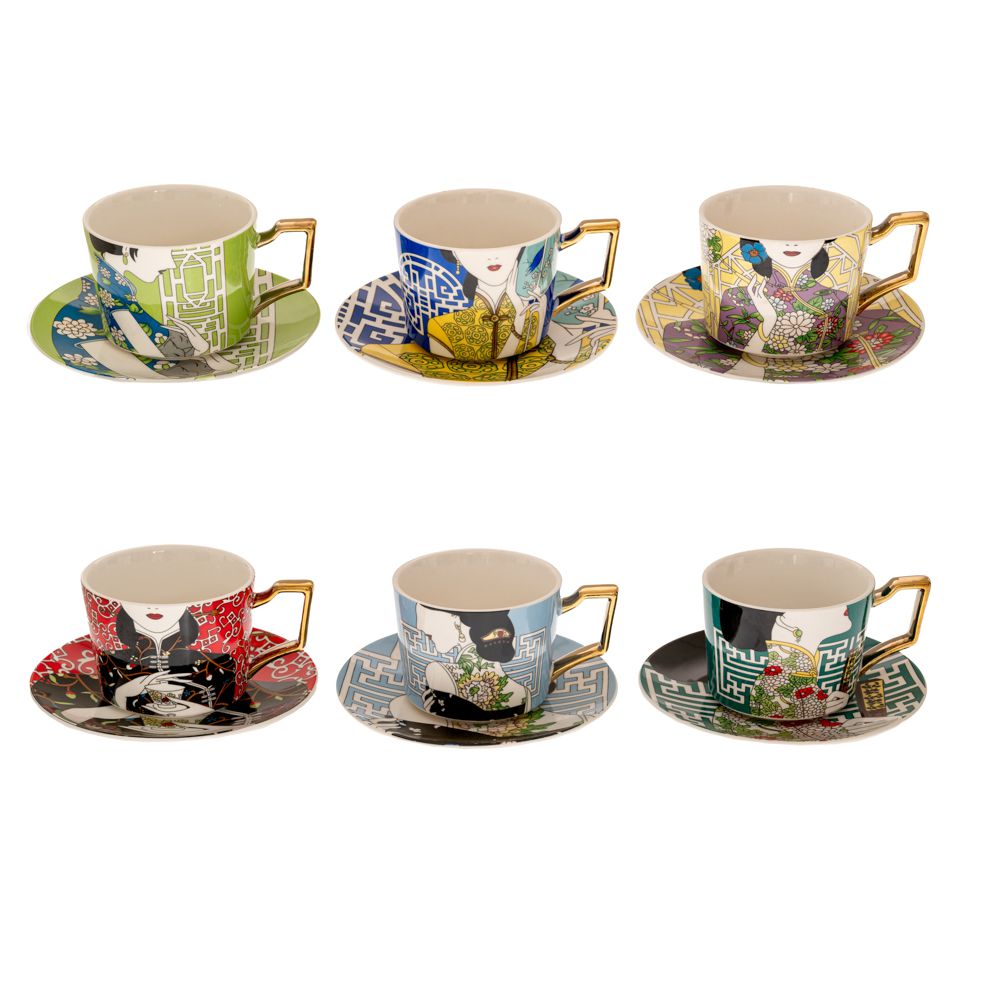 88879.jpg ΠΟΛΥΧΡΩΜΗ ΚΕΡΑΜΙΚΗ ΚΟΥΠΑ ΜΕ ΠΙΑΤΑΚΙ ΚΑΙ ΚΙΝΕΖΙΚΗ ΦΙΓΟΥΡΑ 6 ΣΧΕΔΙΑ 8.5Χ6.5ΕΚ 220ml. DECO - Image 1