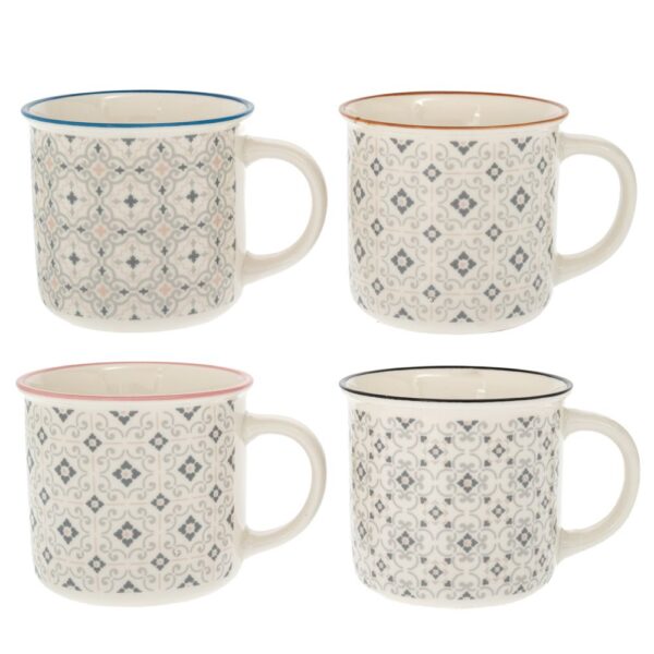 ΛΕΥΚΗ ΚΕΡΑΜΙΚΗ ΚΟΥΠΑ ΜΕ ΓΕΩΜΕΤΡΙΚΑ ΣΧΕΔΙΑ 400ML 4 ΣΧΕΔΙΑ DECO