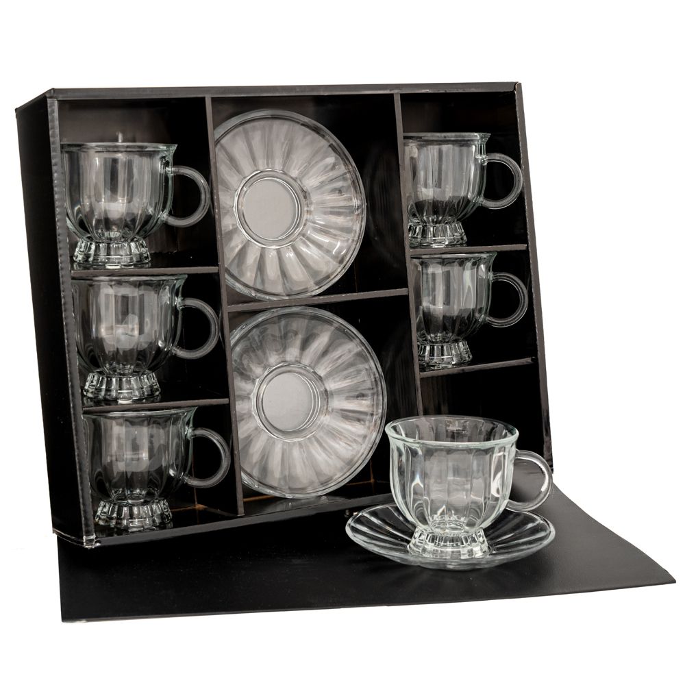 90066.jpg ΣΕΤ/6 ΓΥΑΛΙΝΟ ΔΙΑΦΑΝΟ ΦΛΥΤΖΑΝΙ ΜΕ ΠΙΑΤΑΚΙ 8Χ8 (Πιατάκι 13cm) DECO - Image 1