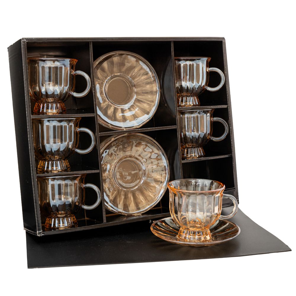 90067.jpg ΣΕΤ/6 ΓΥΑΛΙΝΟ ΜΕΛΙ ΦΛΥΤΖΑΝΙ ΜΕ ΠΙΑΤΑΚΙ 8x8 (Πιατάκι 13cm) DECO - Image 1