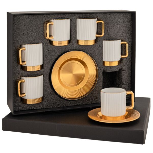 ΣΕΤ/6 ΛΕΥΚΟ ΦΛΥΤΖΑΝΙ ΜΕ ΠΙΑΤΑΚΙ ΚΕΡΑΜΙΚΟ+ΜΕΤΑΛΛΟ 5x6 11.5εκ πιατάκι DECO