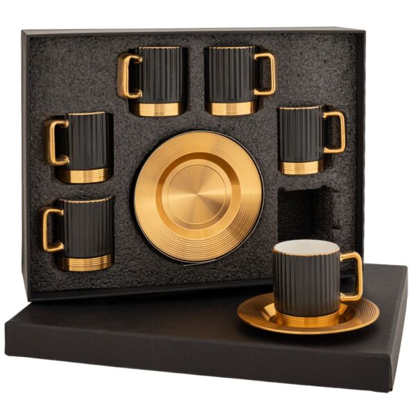 ΣΕΤ/6 ΜΑΥΡΟ ΦΛΥΤΖΑΝΙ ΜΕ ΠΙΑΤΑΚΙ ΚΕΡΑΜΙΚΟ+ΜΕΤΑΛΛΟ 5x6 11.5εκ πιατάκι DECO