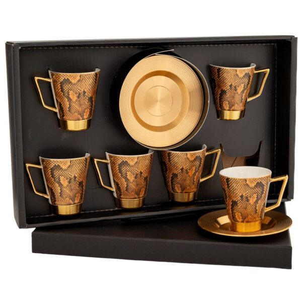 ΣΕΤ/6 ΧΡΥΣΟ ΜΕ ΦΙΔΙΣΙΟ ΜΟΤΙΒΟ ΦΛΥΤΖΑΝΙ ΜΕ ΠΙΑΤΑΚΙ ΚΕΡΑΜΙΚΟ+ΜΕΤΑΛΛΟ 6x7 11εκ πιατάκι DECO