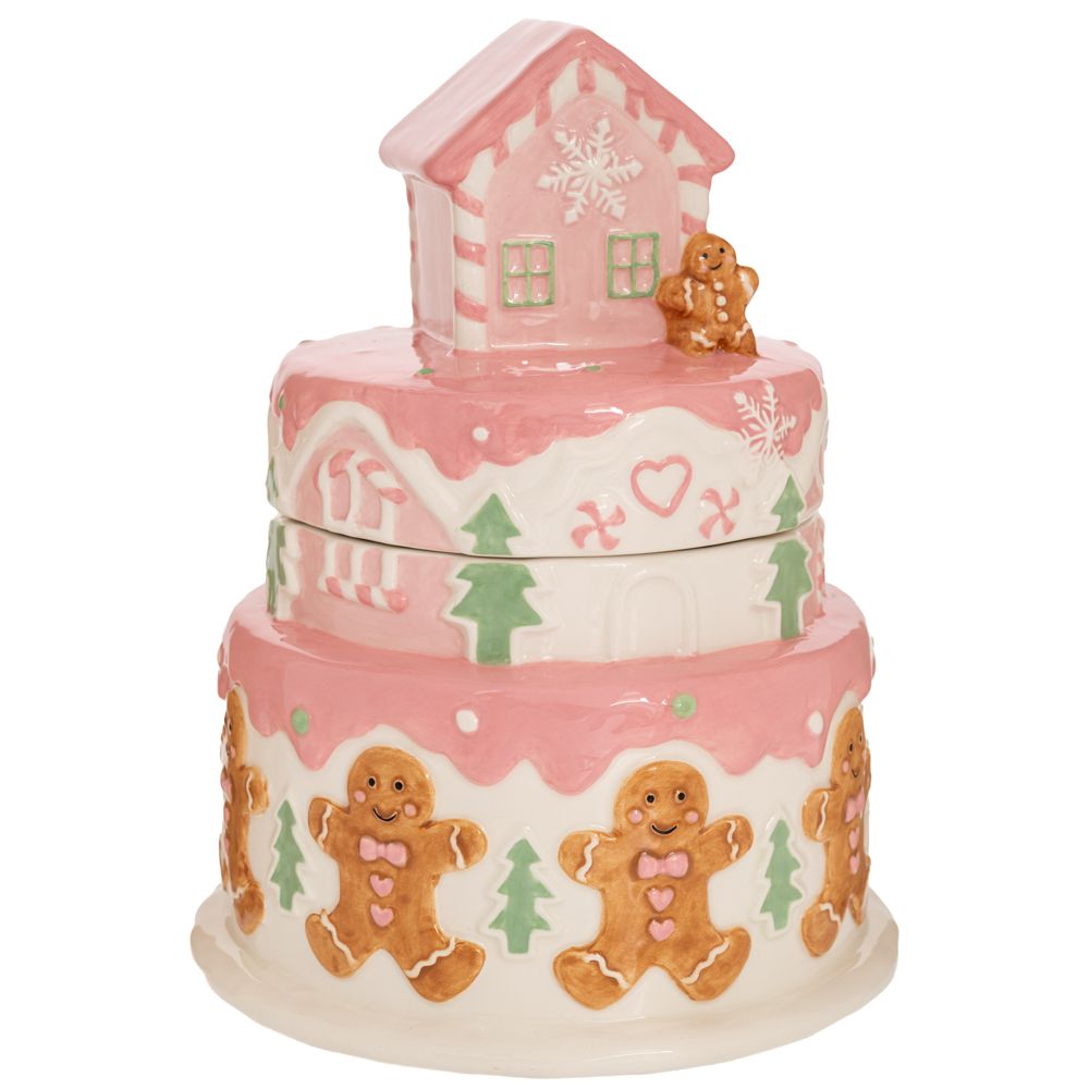 91114.jpg ΡΟΖ ΚΕΡΑΜΙΚΗ ΜΠΙΣΚΟΤΙΕΡΑ ΣΠΙΤΙ GINGERBREAD 22X22X28EK CHRISTMAS - Image 1