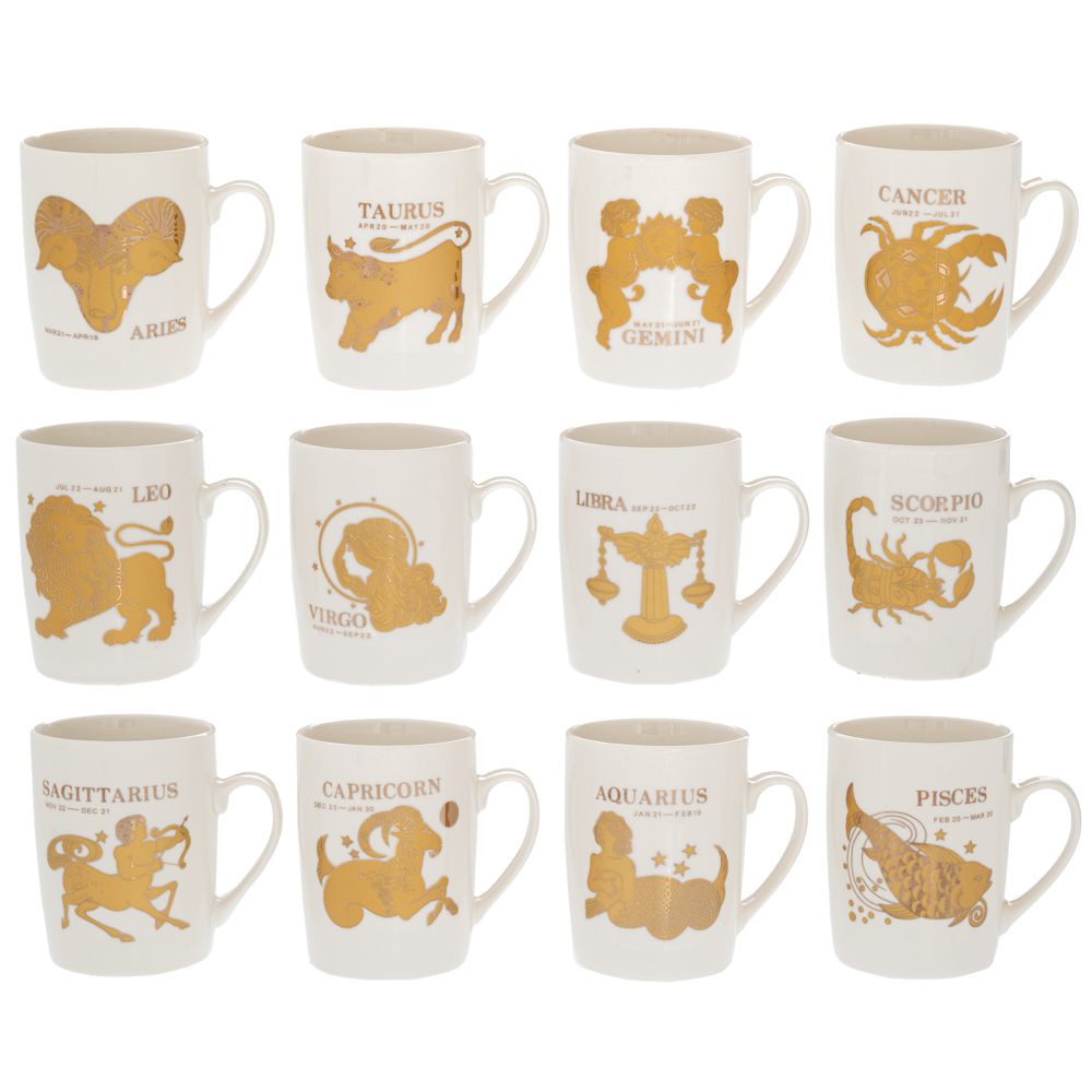 91505.jpg ΛΕΥΚΗ ΚΕΡΑΜΙΚΗ ΚΟΥΠΑ ΜΕ 12 ΧΡΥΣΑ ΖΩΔΙΑ 9X11EK DECO - Image 1