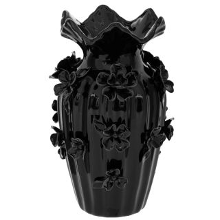 ΜΑΥΡΟ ΚΕΡΑΜΙΚΟ ΒΑΖΟ ΜΕ ΑΝΑΓΛΥΦΑ ΛΟΥΛΟΥΔΙΑ 20Χ31ΕΚ DECO