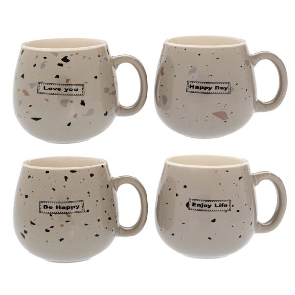 ΓΚΡΙ ΠΙΤΣΙΛΩΤΗ ΚΕΡΑΜΙΚΗ ΚΟΥΠΑ ΜΕ ΕΥΧΕΣ 4 ΣΧΕΔΙΑ 420ml (8Χ10ΕΚ) DECO