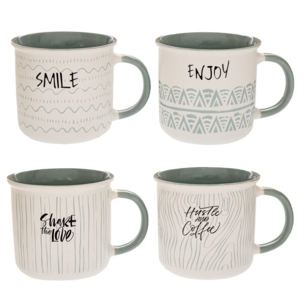 ΛΕΥΚΗ ΚΕΡΑΜΙΚΗ ΚΟΥΠΑ ΜΕ ΓΚΡΙ ΣΙΕΛ ΜΟΤΙΒΑ 4 ΣΧΕΔΙΑ 400ml DECO